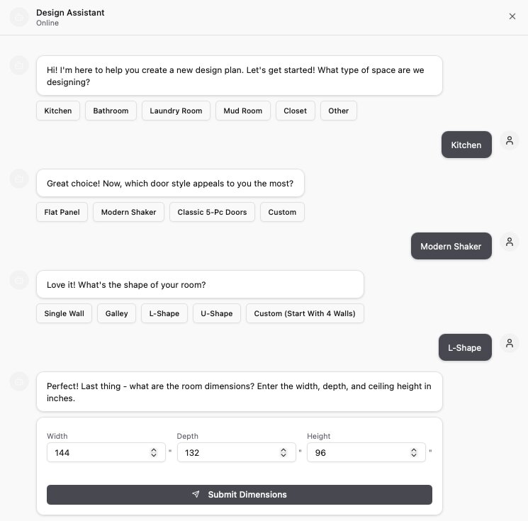DodiHome design app — choose your room type, door style, and dimensions