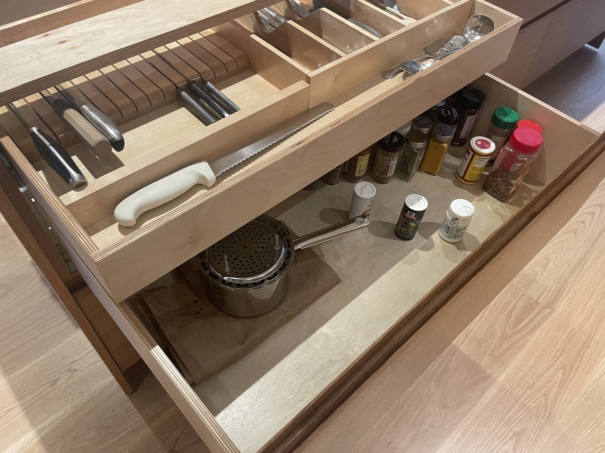 Fourth finished-room view of light oak kitchen in san carlos cabinetry and surrounding surfaces
